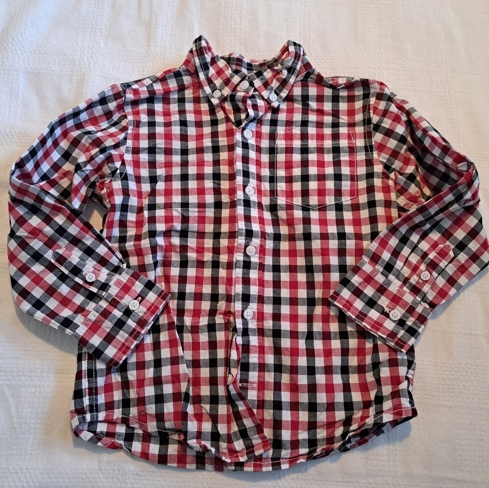Gymboree boys size 4T button up shirt checkered, red, white & black VGUC